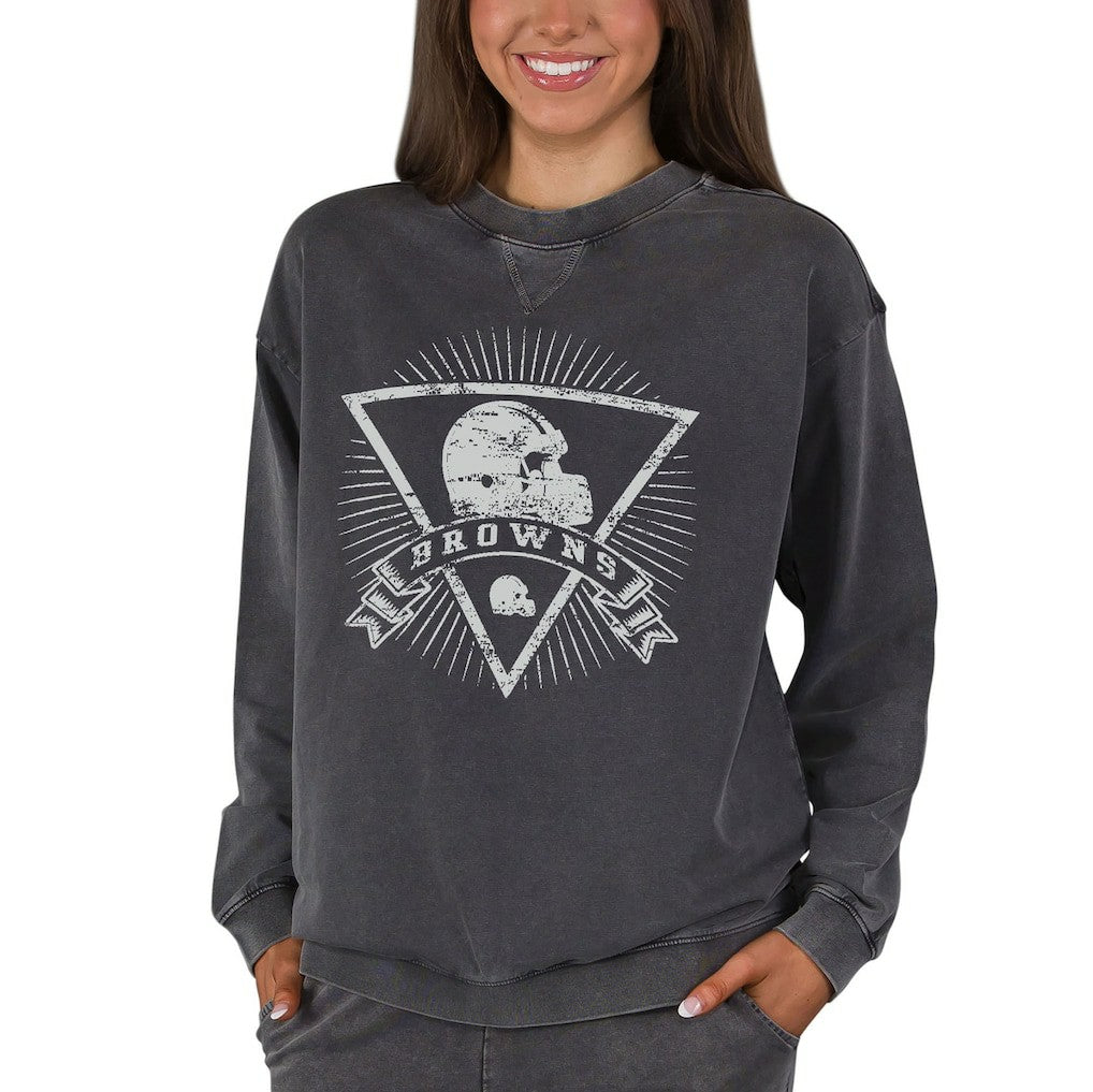Cleveland Browns Concepts Sport Women's Boxy Mist French Terry Long Sleeve Top - Charcoal on sale