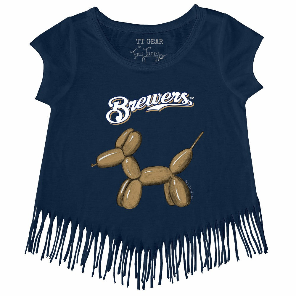 Milwaukee Brewers Tiny Turnip Girls Youth Balloon Dog Fringe T-Shirt Navy