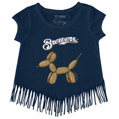 Milwaukee Brewers Tiny Turnip Girls Youth Balloon Dog Fringe T-Shirt Navy