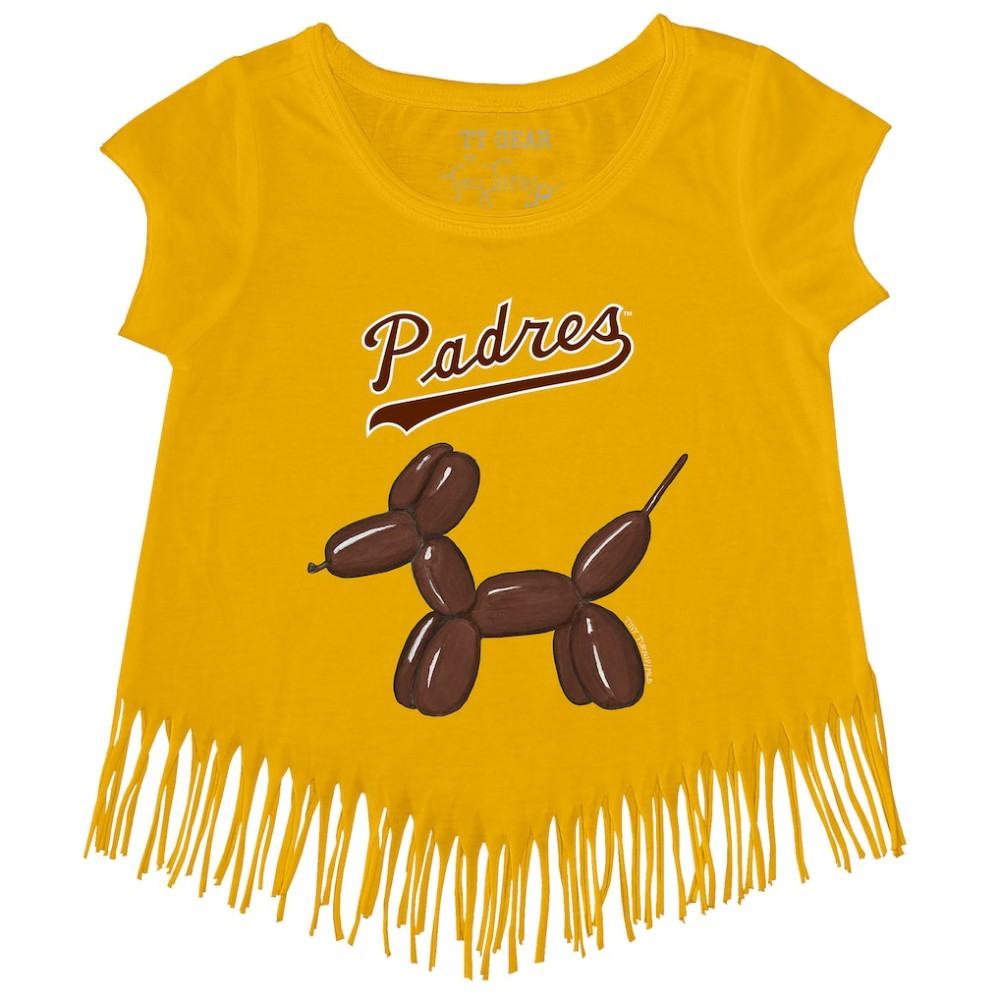 San Diego Padres Tiny Turnip Girls Youth Balloon Dog Fringe T-Shirt Gold