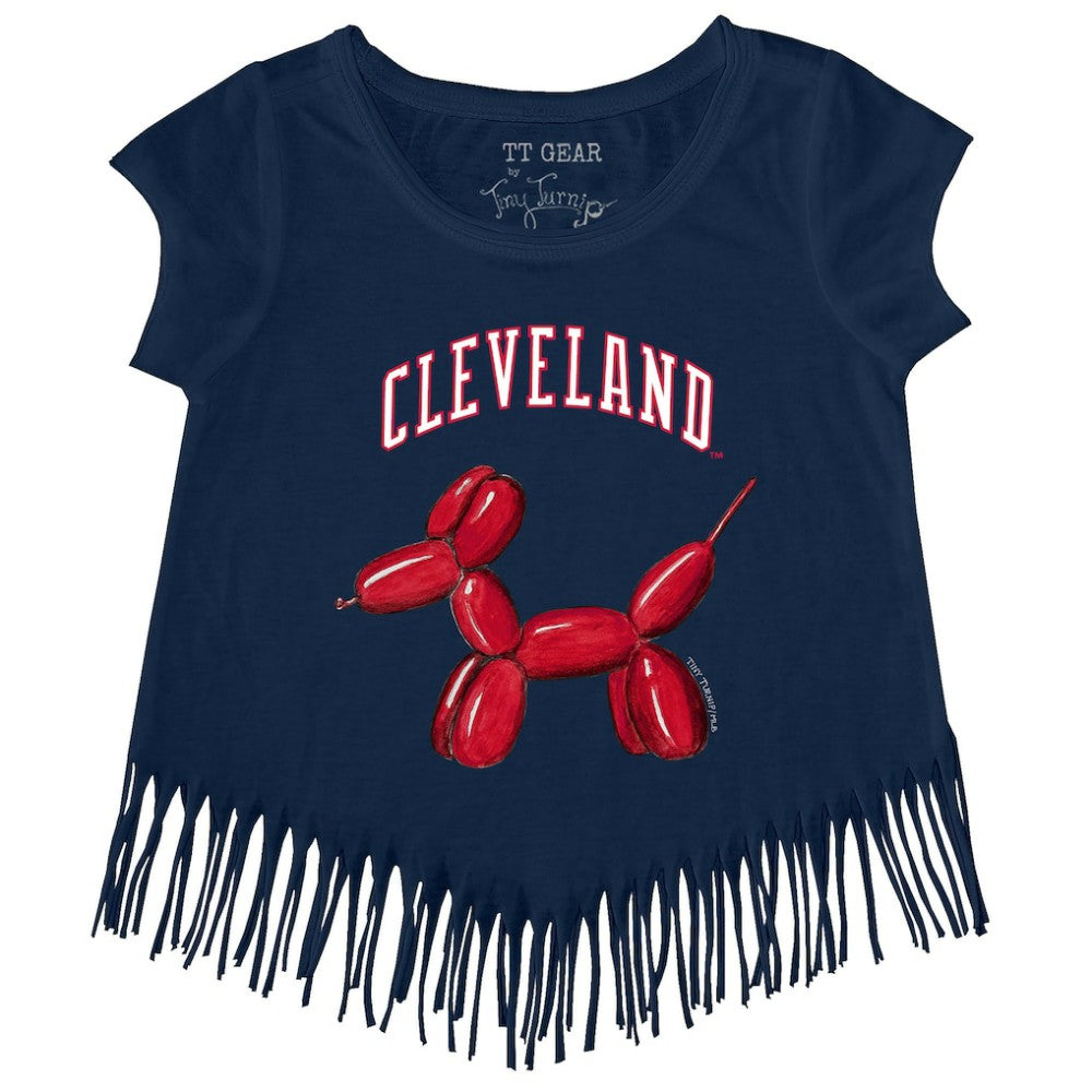 Cleveland Guardians Tiny Turnip Girls Youth Balloon Dog Fringe T-Shirt Navy