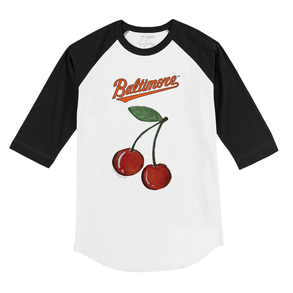 Baltimore Orioles Tiny Turnip Youth Cherries 3/4-Sleeve Raglan Baseball T-Shirt White