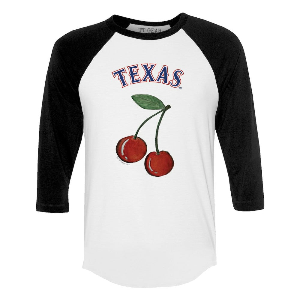 Texas Rangers Tiny Turnip Women's Cherries 3/4-Sleeve Raglan Baseball T-Shirt White