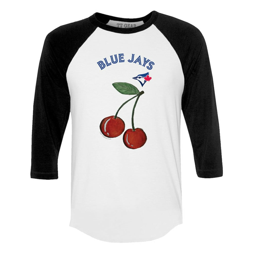 Toronto Blue Jays Tiny Turnip Women's Cherries 3/4-Sleeve Raglan Baseball T-Shirt White