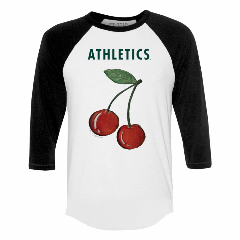 Athletics Tiny Turnip Women's Cherries 3/4-Sleeve Raglan Baseball T-Shirt White