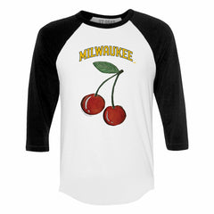 Milwaukee Brewers Tiny Turnip Women's Cherries 3/4-Sleeve Raglan Baseball T-Shirt White