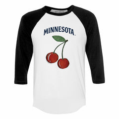 Minnesota Twins Tiny Turnip Women's Cherries 3/4-Sleeve Raglan Baseball T-Shirt White