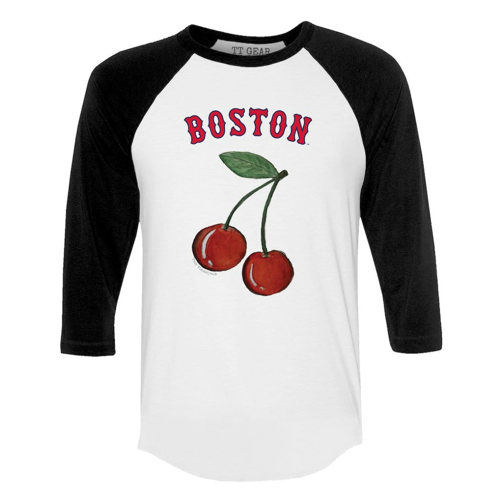 Boston Red Sox Tiny Turnip Women's Cherries 3/4-Sleeve Raglan Baseball T-Shirt White