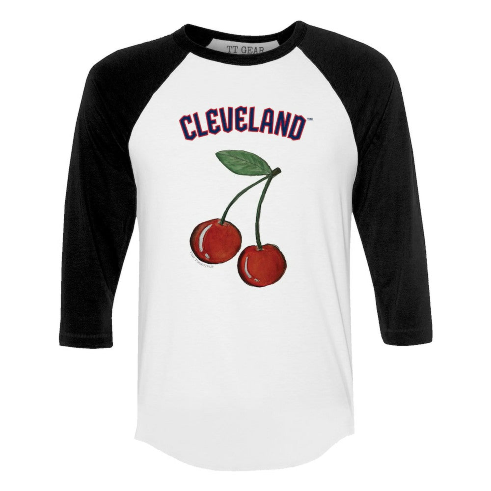 Cleveland Guardians Tiny Turnip Women's Cherries 3/4-Sleeve Raglan Baseball T-Shirt White