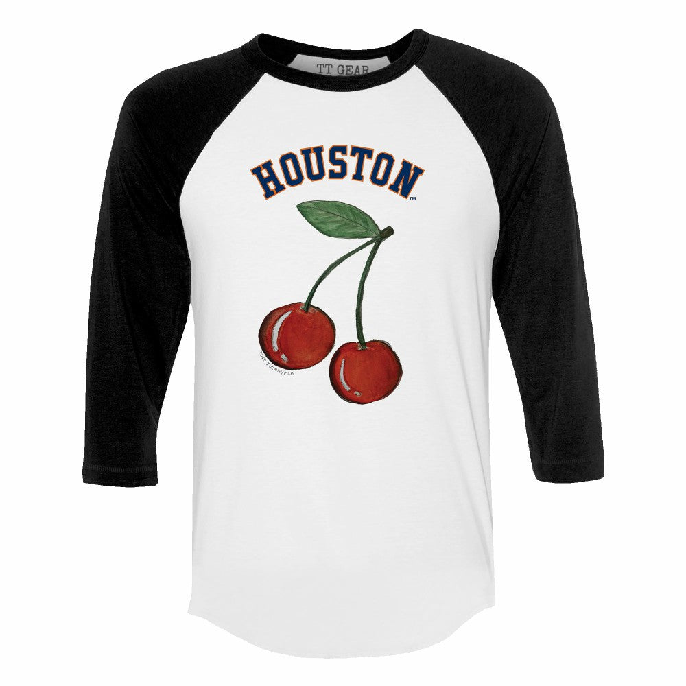Houston Astros Tiny Turnip Women's Cherries 3/4-Sleeve Raglan Baseball T-Shirt White