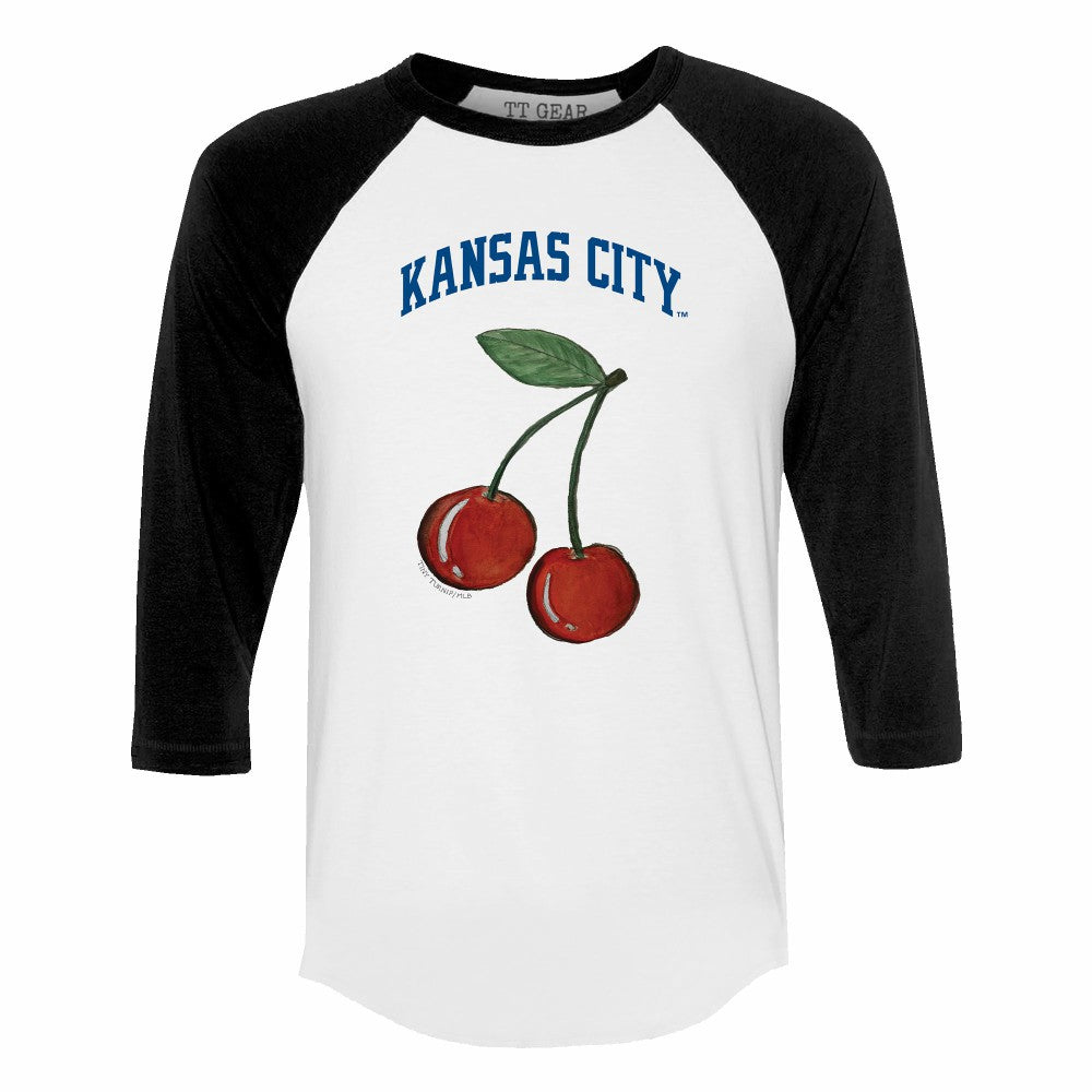 Kansas City Royals Tiny Turnip Women's Cherries 3/4-Sleeve Raglan Baseball T-Shirt White