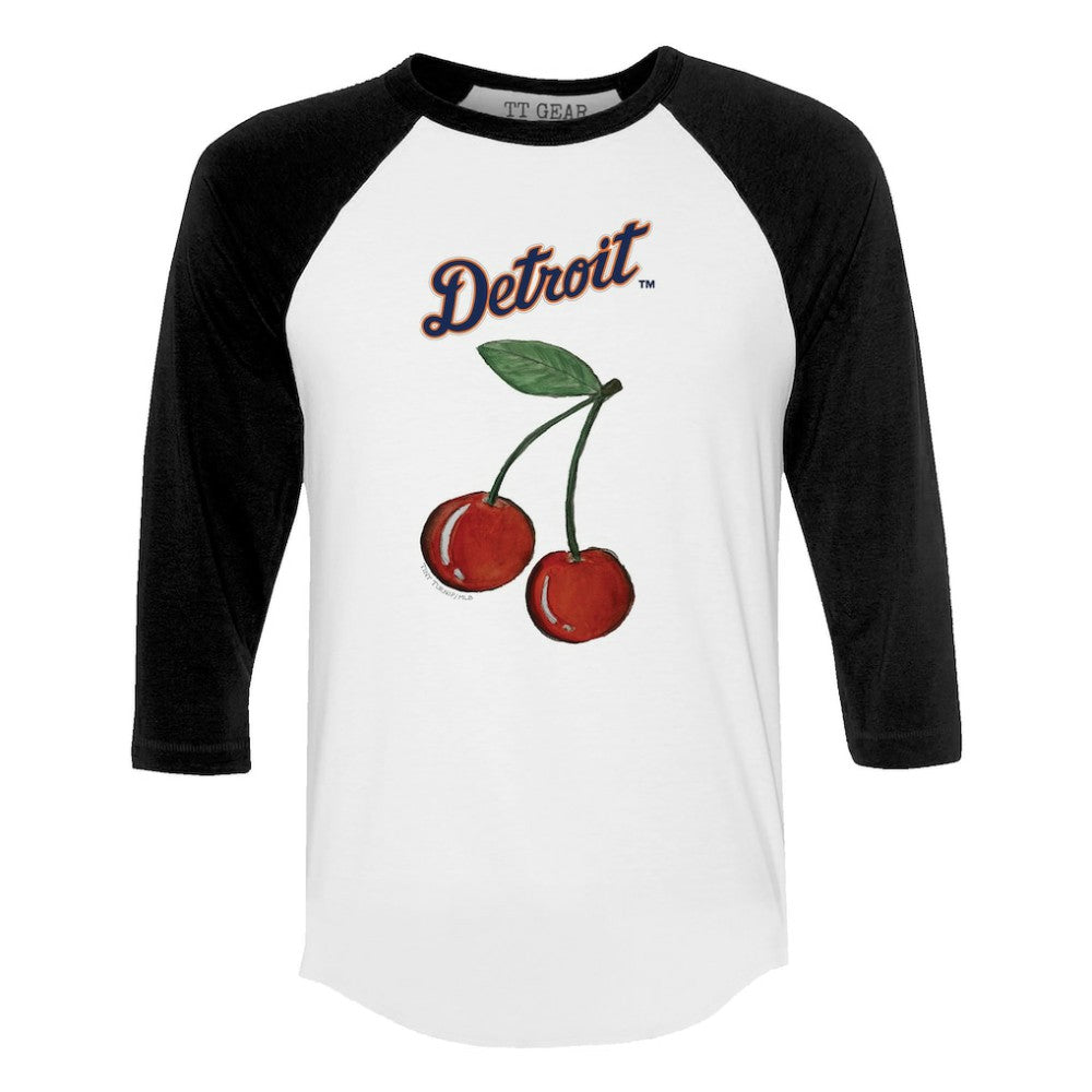 Detroit Tigers Tiny Turnip Women's Cherries 3/4-Sleeve Raglan Baseball T-Shirt White