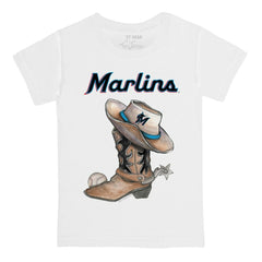 Miami Marlins Tiny Turnip Youth Cowboy Boot T-Shirt White