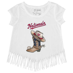 Washington Nationals Tiny Turnip Girls Youth Cowboy Boot Fringe T-Shirt White