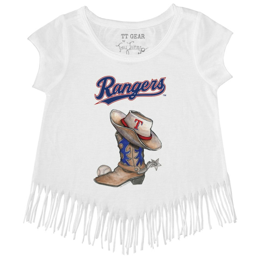 Texas Rangers Tiny Turnip Girls Youth Cowboy Boot Fringe T-Shirt White