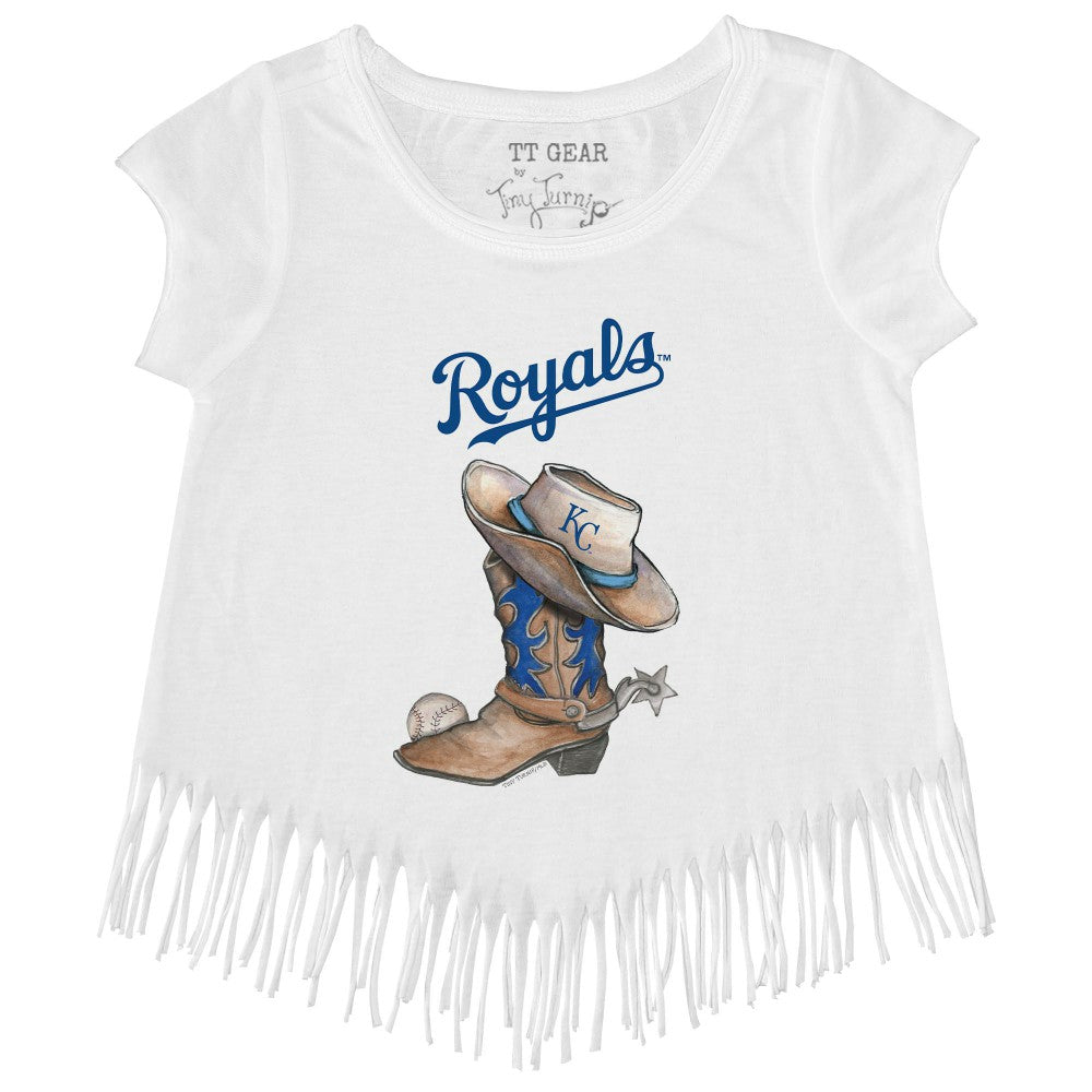 Kansas City Royals Tiny Turnip Girls Youth Cowboy Boot Fringe T-Shirt White