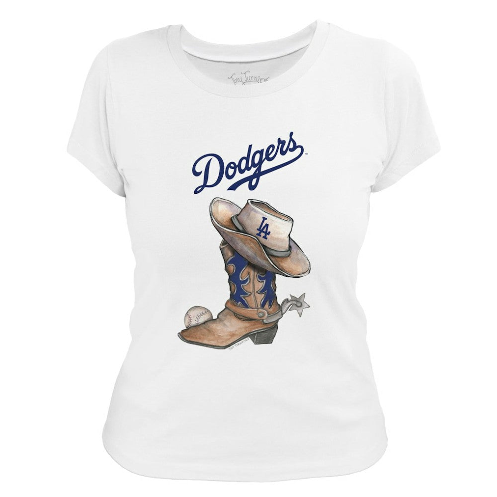 Los Angeles Dodgers Tiny Turnip Women's Cowboy Boot T-Shirt White