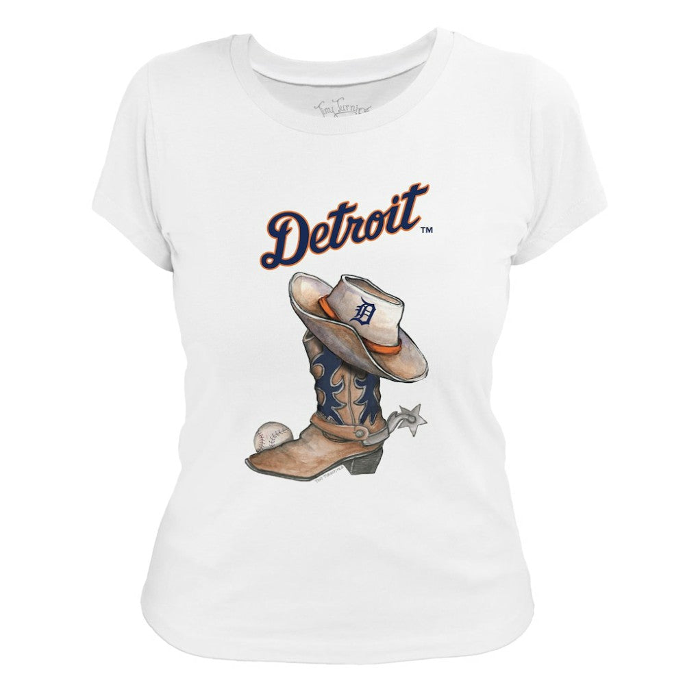 Detroit Tigers Tiny Turnip Women's Cowboy Boot T-Shirt White