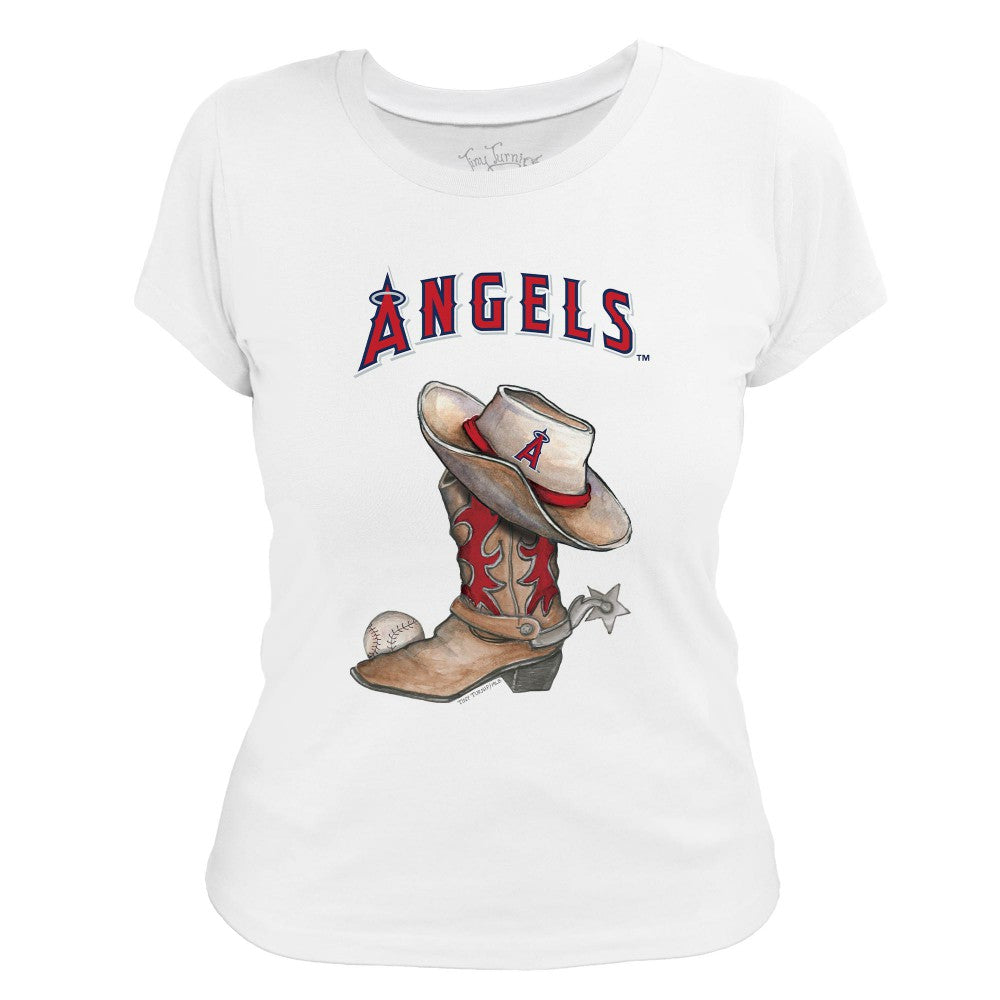 Los Angeles Angels Tiny Turnip Women's Cowboy Boot T-Shirt White