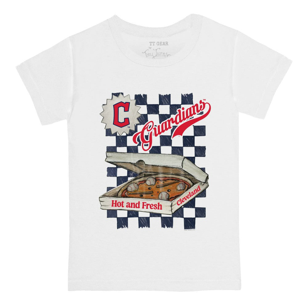 Cleveland Guardians Tiny Turnip Youth Pizza T-Shirt White