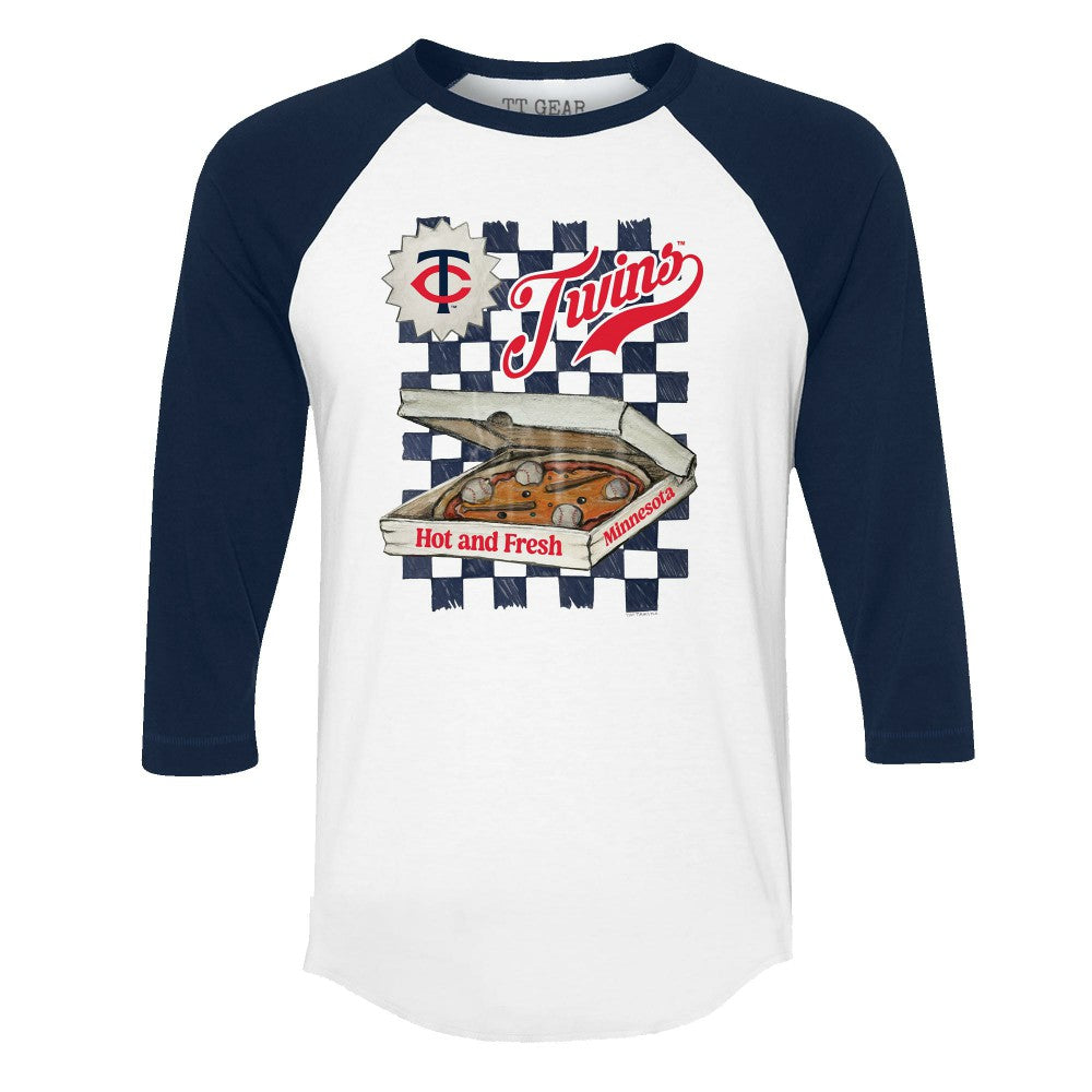 Minnesota Twins Tiny Turnip Women's Pizza 3/4-Sleeve Raglan Baseball T-Shirt White/Navy