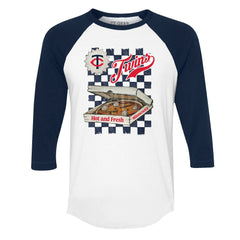 Minnesota Twins Tiny Turnip Women's Pizza 3/4-Sleeve Raglan Baseball T-Shirt White/Navy