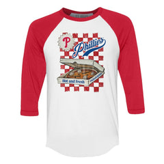 Philadelphia Phillies Tiny Turnip Women's Pizza 3/4-Sleeve Raglan Baseball T-Shirt White/Red