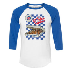 Chicago Cubs Tiny Turnip Women's Pizza 3/4-Sleeve Raglan Baseball T-Shirt White/Royal