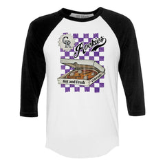 Colorado Rockies Tiny Turnip Women's Pizza 3/4-Sleeve Raglan Baseball T-Shirt White/Black