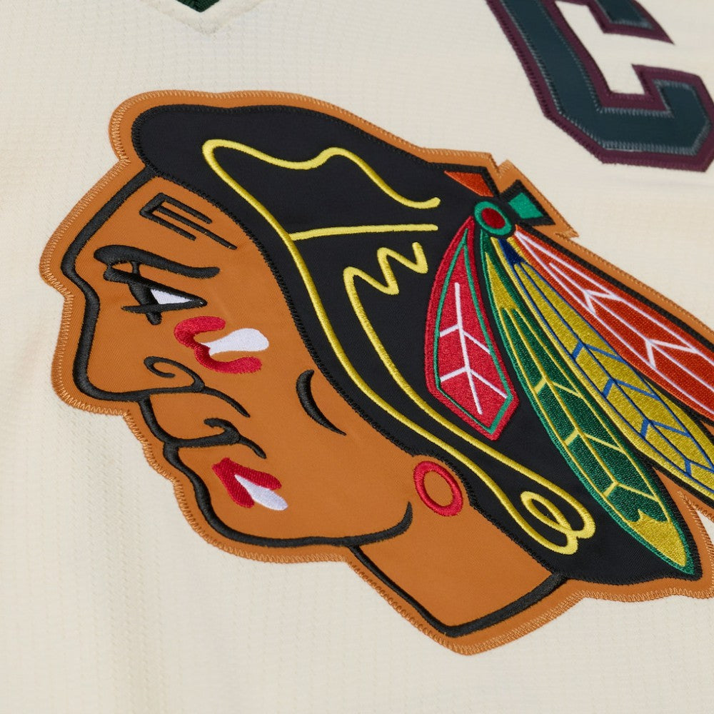 Chicago Blackhawks Mitchell & Ness x Just Don Jersey Hoodie - Cream Jerseys