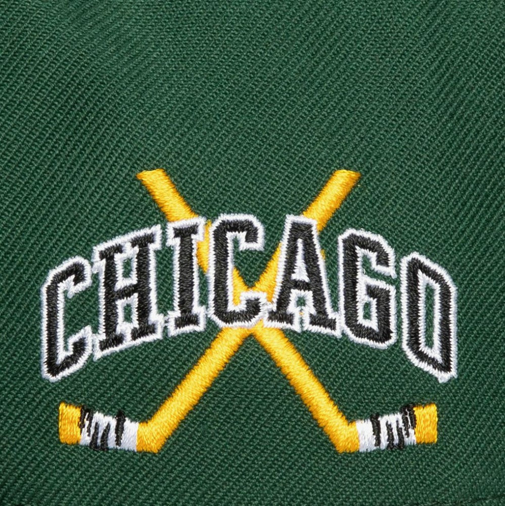 Chicago Blackhawks Mitchell & Ness x Just Don Wave Script Pro Strapback Hat - Green/Black Hats
