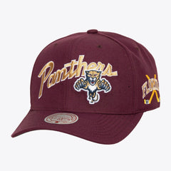 Florida Panthers Mitchell & Ness x Just Don Wave Script Pro Strapback Hat - Maroon Hats
