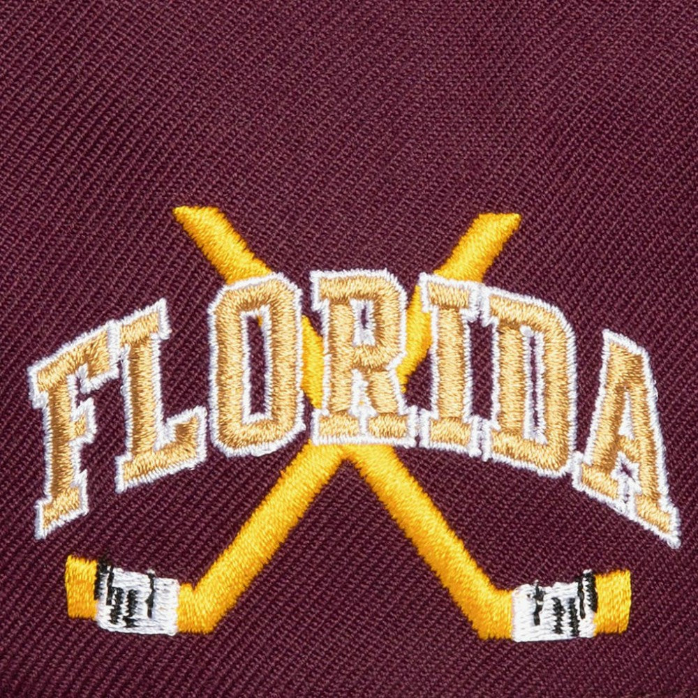Florida Panthers Mitchell & Ness x Just Don Wave Script Pro Strapback Hat - Maroon Hats