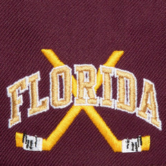 Florida Panthers Mitchell & Ness x Just Don Wave Script Pro Strapback Hat - Maroon Hats