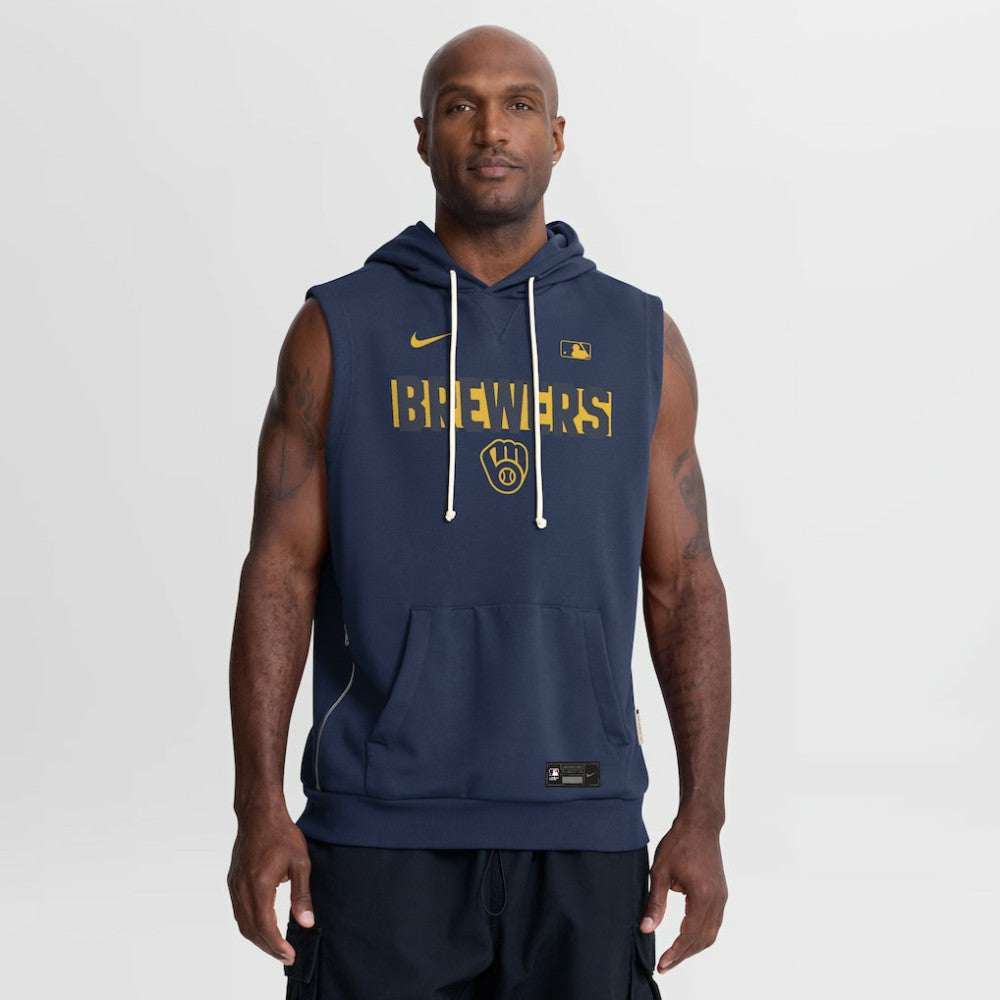 Milwaukee Brewers Authentic Collection Standard Issue Dri-FIT Sleeveless Hoodie Navy