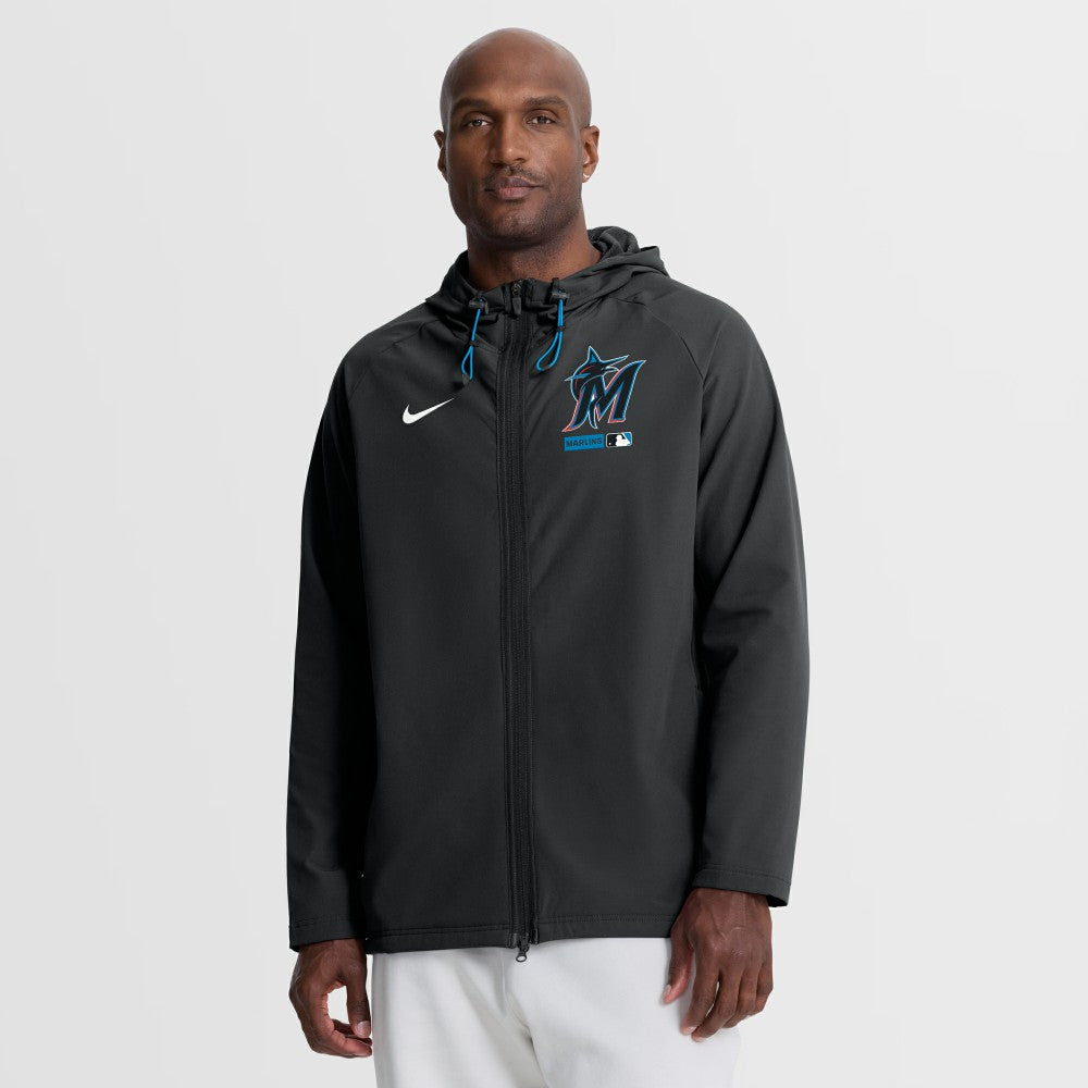 Miami Marlins Authentic Collection Raglan Therma-FIT Full-Zip Hooded Jacket Black