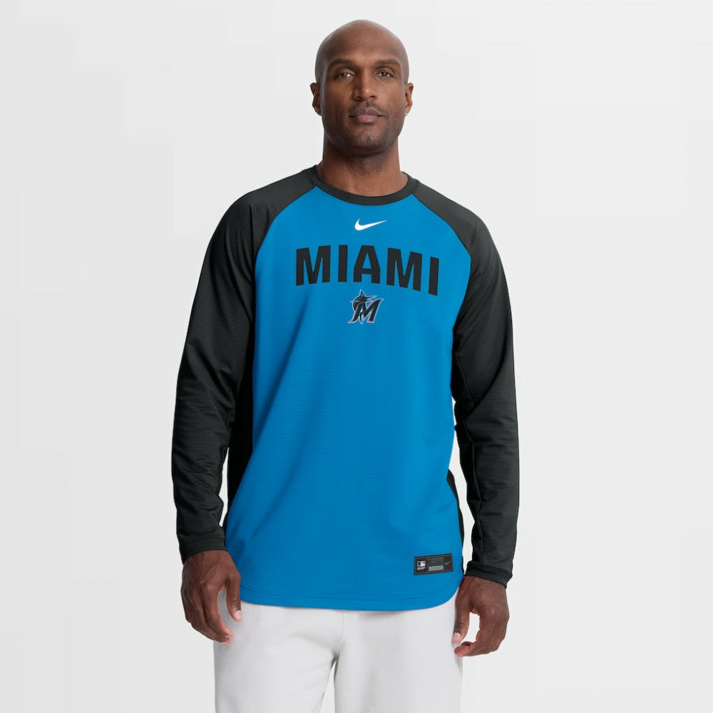 Miami Marlins Authentic Collection Raglan Dri-FIT Sweatshirt Blue