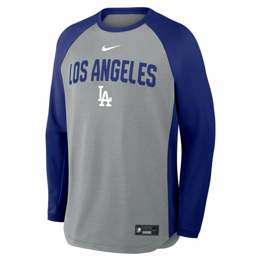 Los Angeles Dodgers Authentic Collection Raglan Dri-FIT Sweatshirt Heather Charcoal