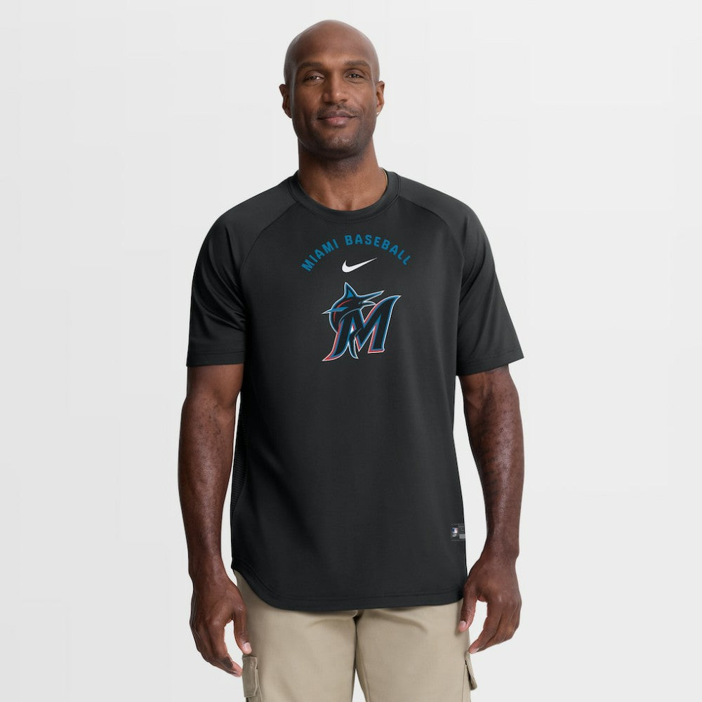 Miami Marlins Authentic Collection Batting Practice Pre-Game Raglan Dri-FIT Top Black