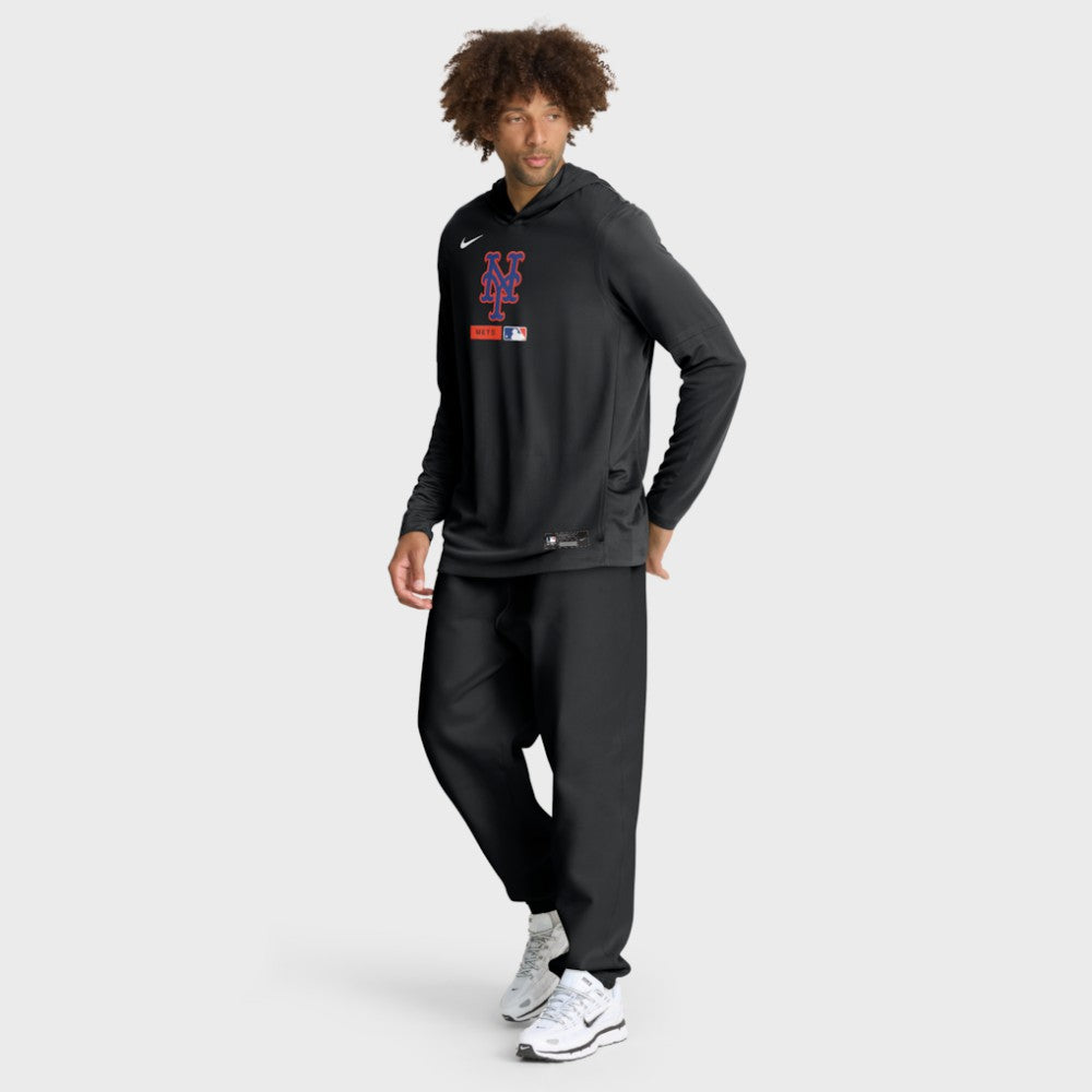 New York Mets Authentic Collection Dri-FIT Long Sleeve Hooded T-Shirt Black