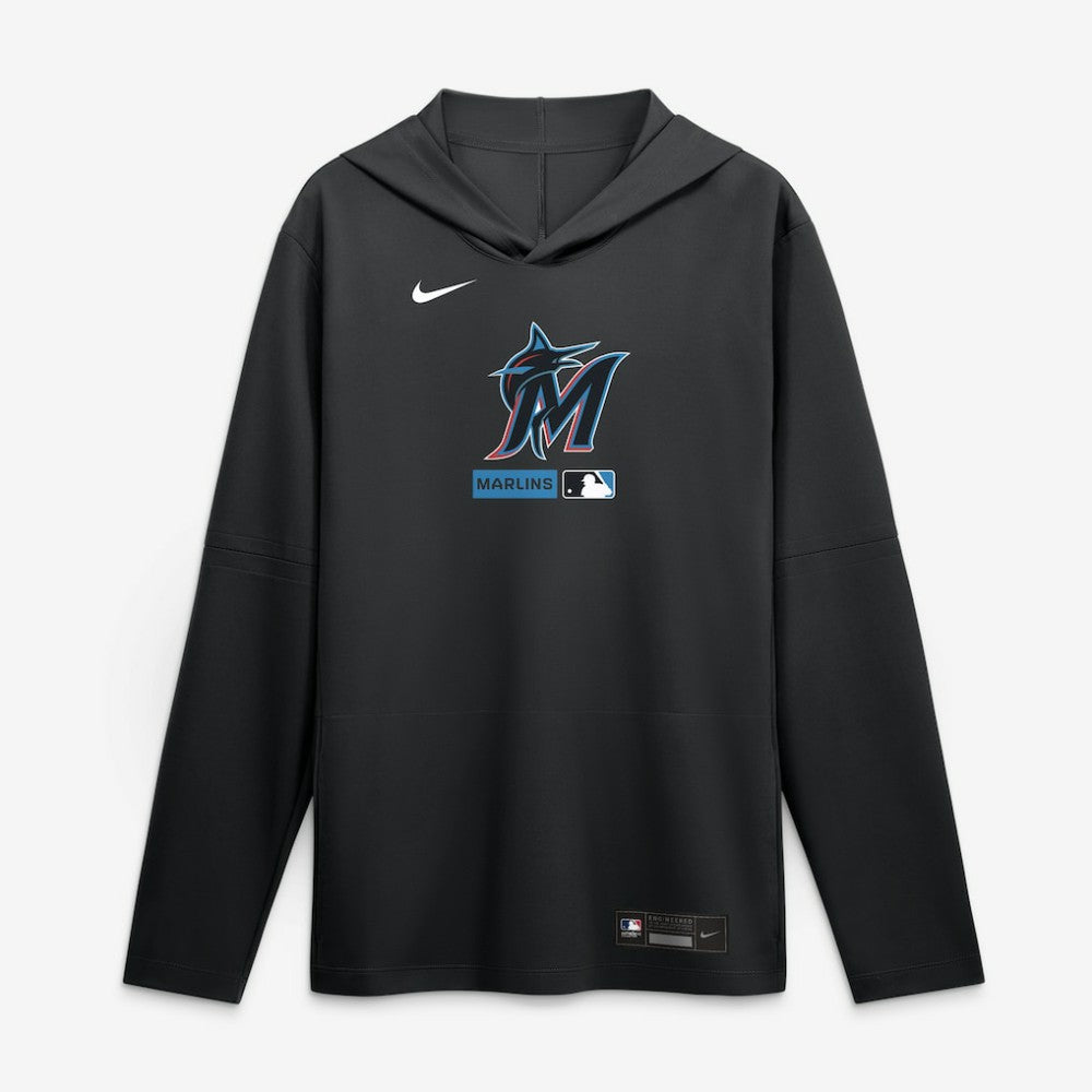 Miami Marlins Authentic Collection Dri-FIT Long Sleeve Hooded T-Shirt Black