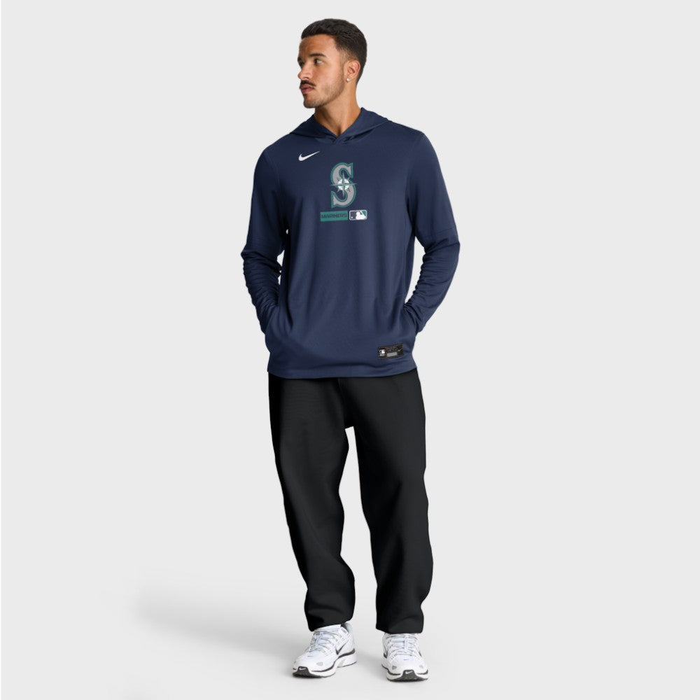 Seattle Mariners Authentic Collection Dri-FIT Long Sleeve Hooded T-Shirt Navy