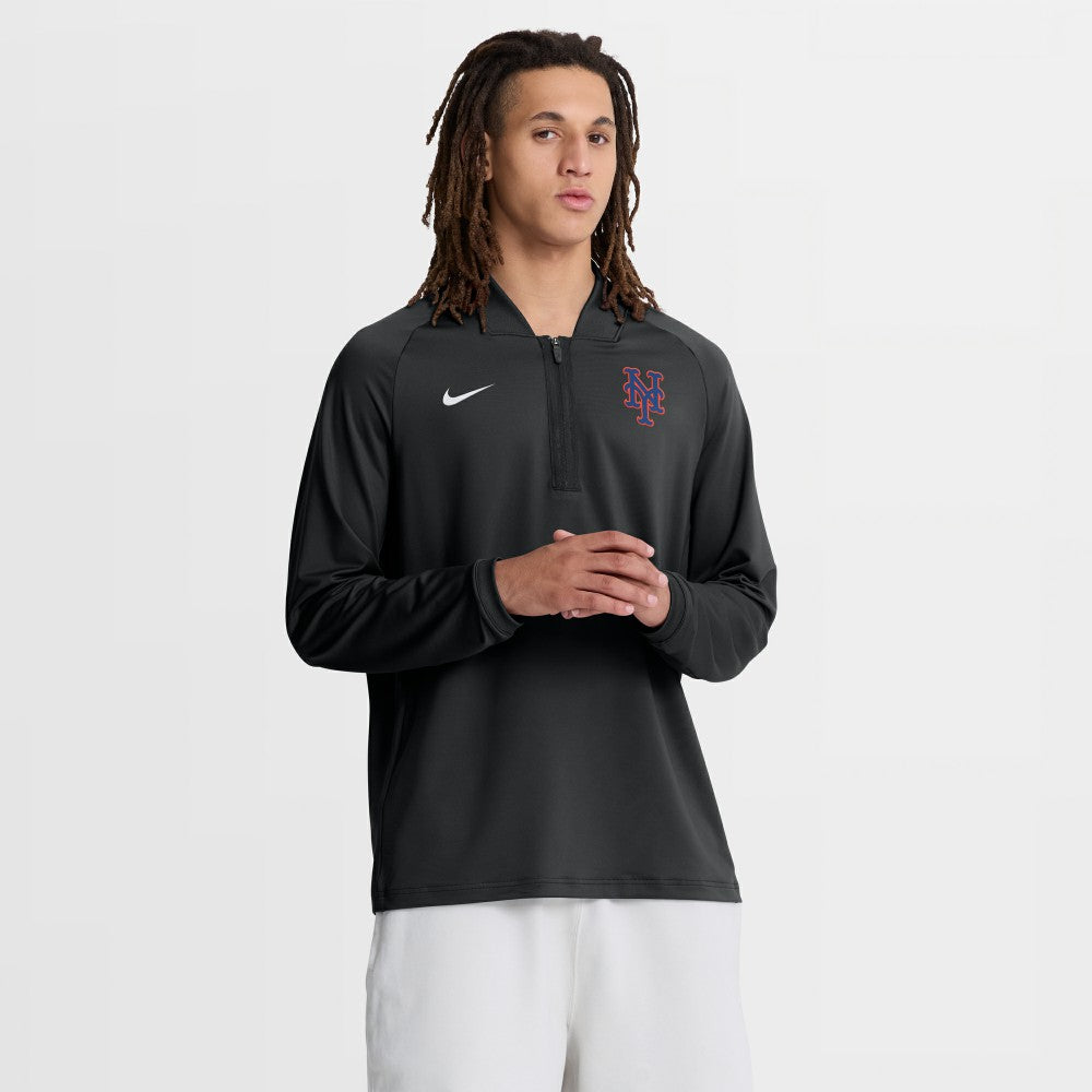 New York Mets Authentic Collection Dri-FIT Raglan Half-Zip Pullover Black