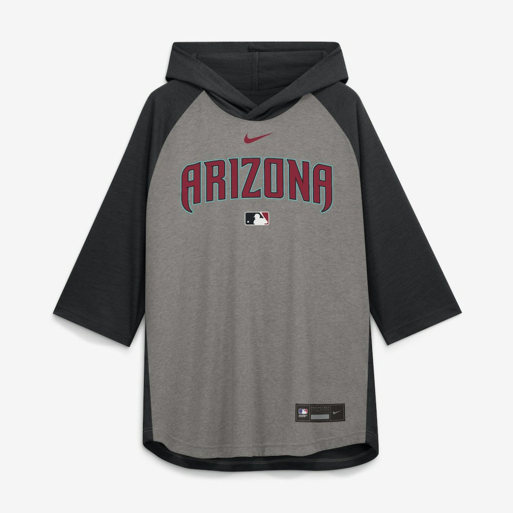 Arizona Diamondbacks Authentic Collection Flux Dri-FIT Raglan 3/4-Sleeve Hooded T-Shirt Gray