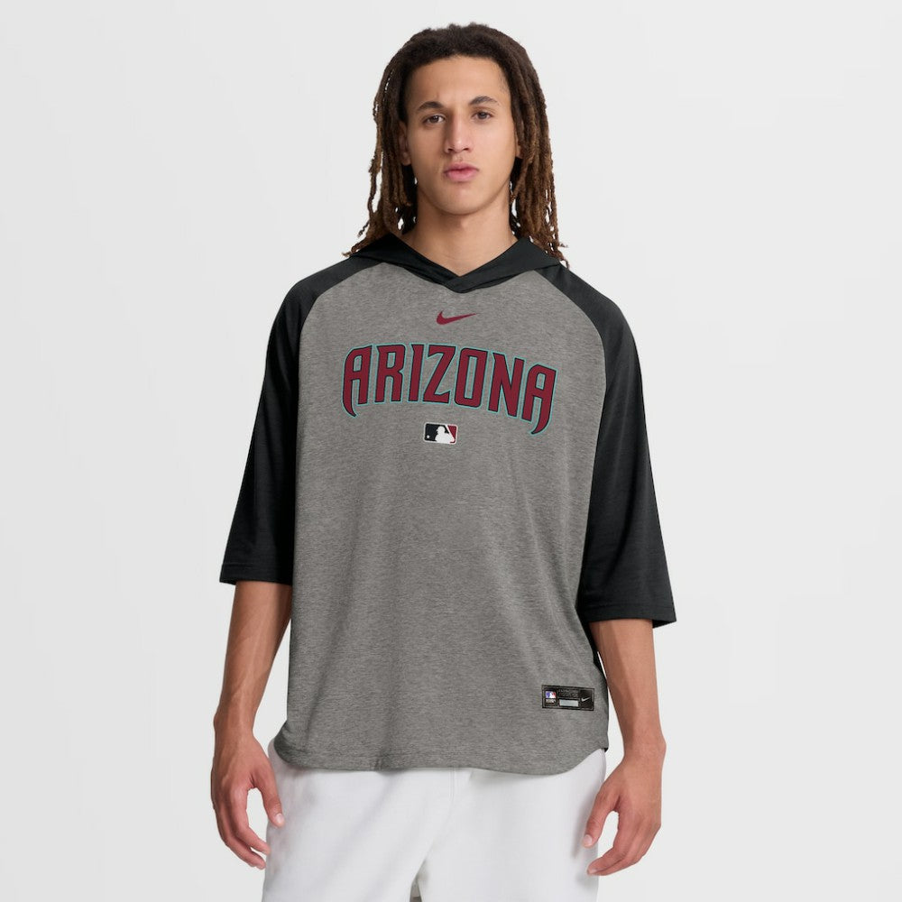 Arizona Diamondbacks Authentic Collection Flux Dri-FIT Raglan 3/4-Sleeve Hooded T-Shirt Gray