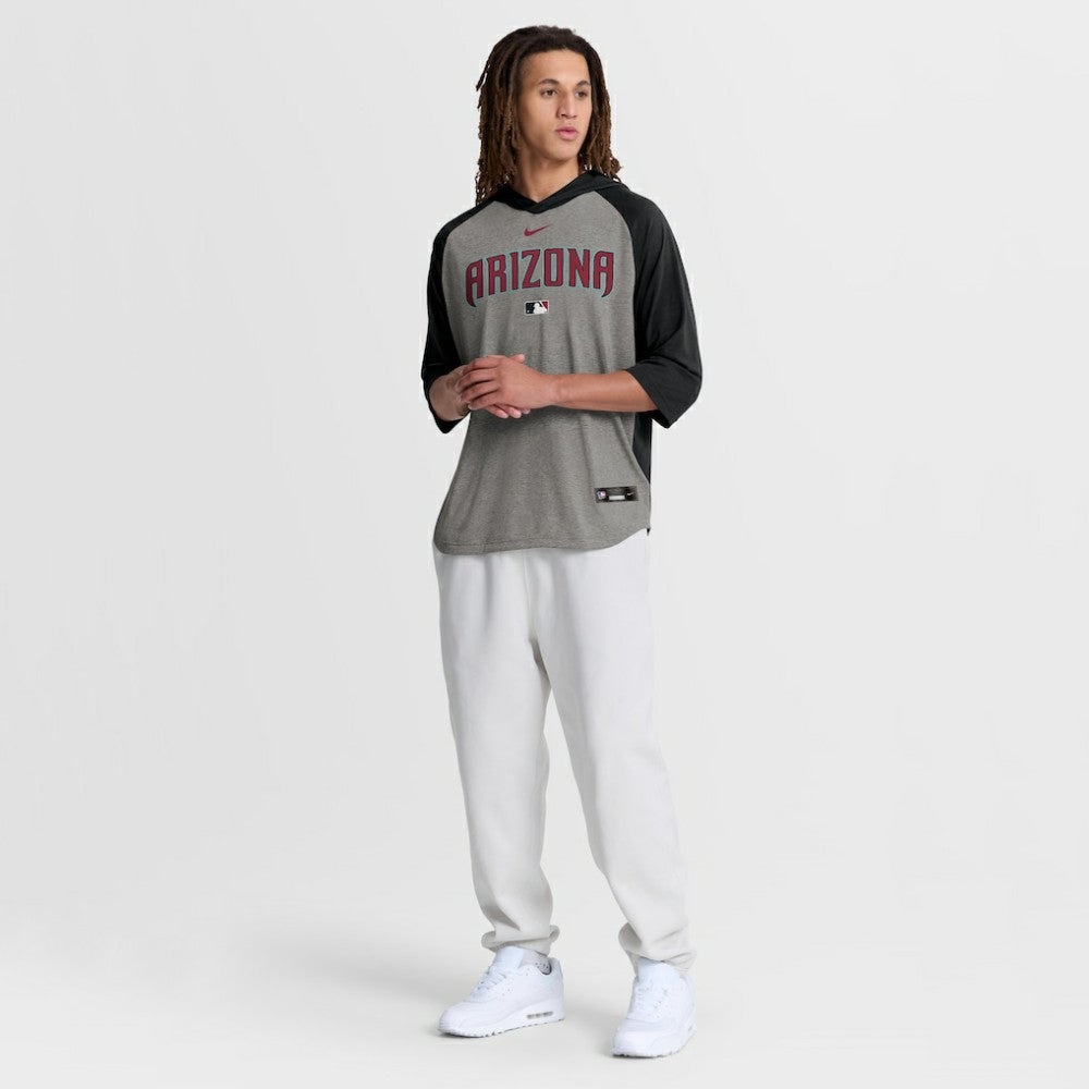 Arizona Diamondbacks Authentic Collection Flux Dri-FIT Raglan 3/4-Sleeve Hooded T-Shirt Gray