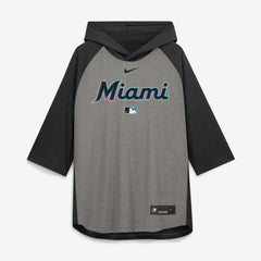 Miami Marlins Authentic Collection Flux Dri-FIT Raglan 3/4-Sleeve Hooded T-Shirt Gray