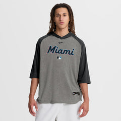 Miami Marlins Authentic Collection Flux Dri-FIT Raglan 3/4-Sleeve Hooded T-Shirt Gray