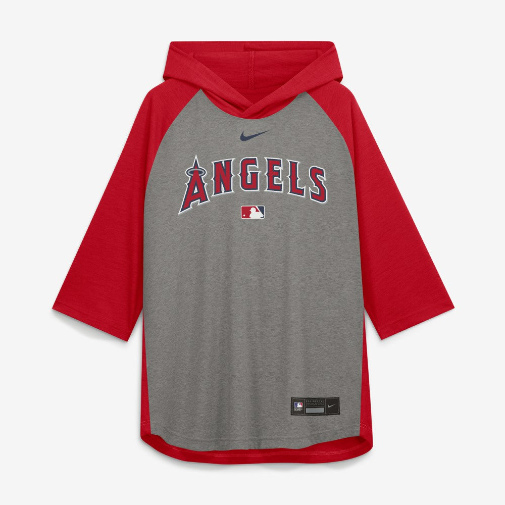 Los Angeles Angels Authentic Collection Flux Dri-FIT Raglan 3/4-Sleeve Hooded T-Shirt Gray