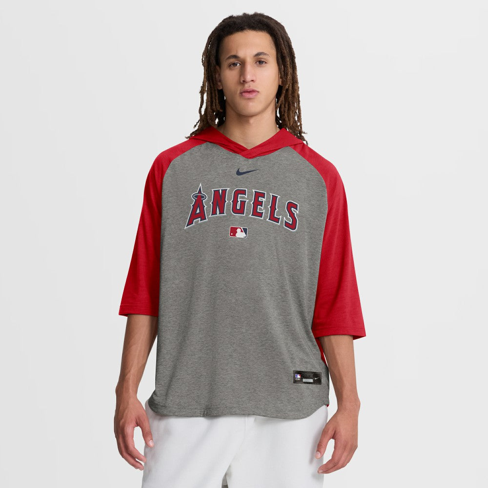 Los Angeles Angels Authentic Collection Flux Dri-FIT Raglan 3/4-Sleeve Hooded T-Shirt Gray